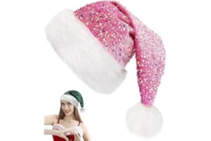 ZSYIULIA Sequined Santa Hat: Unisex Soft Plush Deluxe Xmas Santa Claus Hat for Fancy Dress & Christmas Party