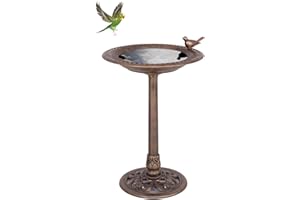 GOPLUS Comedero para Pájaros, Bebedero para Pájaros, Baño de Pájaros, Diseño Retro Decoración de Jardín Exterior, Alimentador para Aves, 50 x 76 cm (Bronce)