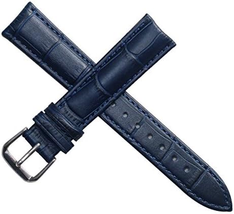 20mm Unisex Dark Matte Blue Genuine Replacement Leather Watch Band Alligator Grain with Low Gloss