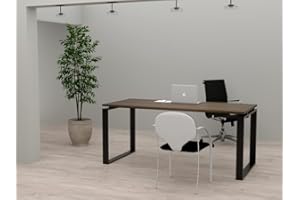 DUÓFIC Mesa de Oficina con Estructura de Marco Cerrado Color Negro. Tablero de melamina Fabricado en España. Envio a Toda la península. (Nogal, 160x80)