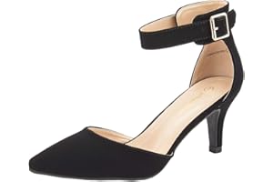DREAM PAIRS Womens Court Shoes Pointed Toe Low Kitten Heel Ladies Pumps Ankle Strap Dress Sandals