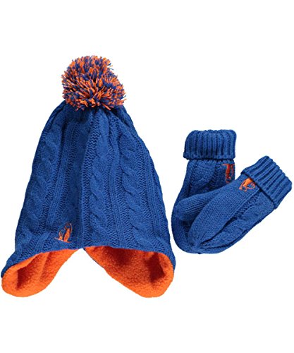 Rugged Bear "Cable & Fleece" Hat & Mittens Set - royal blue, 12 - 24 months