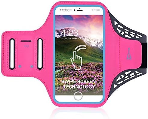 iPhone 8/8Plus Movement Armband, Fingerprint Touch Supported Gym Running Workout/Exercise Arm Band Case for iPhone 6/6S/7/7 Plus/8/8Pluswith Key/Card Holder (rose red, 5.5)
