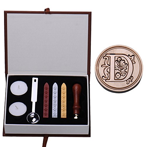 Siegelwachs Set Vintage Retro Messing Farbe Alphabet Stempel Seal Melting Löffel Kerzen Set D