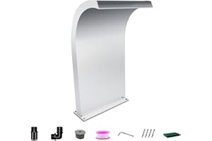 LONGRUNNEW Waterfall Spillway Stainless Steel Pool Fountain Curved with Accessories, Pond Waterfalls S-Shaped Outdoor Water Spillway Fountains Kit for Garden Patio Swimming Pool Decoration-51cm Height
