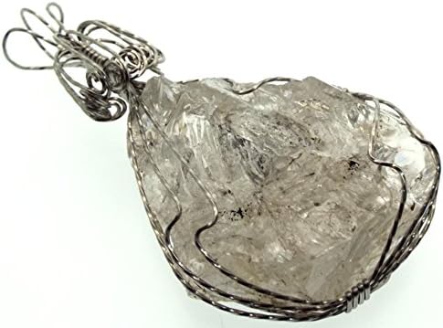 Herkimer Diamond Gemstone Silver Plated Wire Wrapped Pendant