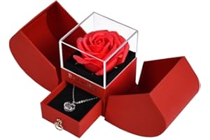 ACWOO Zakonserwowana prawdziwa róża, wieczna róża z naszyjnikiem „I Love You” w 100 językach, prezent dla dziewczyny, mamy, żony, na urodziny, walentynki, Dzień Matki, rocznicę, Boże Narodzenie