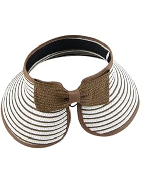 Happy Cherry Frauen Strohhut Einstellbare Kappe Streifen Breite Krempe Strandhut mit Bowknot Sonnenschutz Kopfbedeckung...