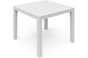duehome Mesa Apilable Exterior, Mesa Polipropileno, Outdoor, Modelo Wailua, Acabado en Blanco, Medidas: 78 cm (Largo) x 78 cm (Ancho) x 73 cm (Alto)