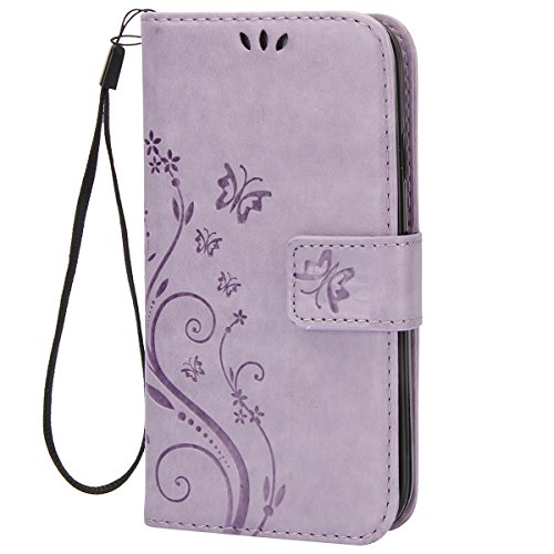 Galaxy S4 Hülle,Samsung Galaxy S4 Case,Samsung Galaxy S4 i9500 PU Leder Wallet Brieftasche Schutzhülle,Ukayfe Drucken Schmetterling Blumen Muster PU Leder Flip Case im Bookstyle Folio Wallet Cover Ledertasche Schutzhülle Case Tasche mit Standfunktion und Karte Halter Lederhülle für Samsung Galaxy S4 – Hell Lila - 2