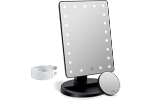 ‎FASCINATE Kosmetikspiegel Beleuchteter mit 10-fachem Vergrößerungsspiegel, 21 LED-beleuchteter Spiegel mit Berührungssensor-Dimmung, einstellbare Drehung um 180 °, Duale Stromversorgung, Tragbarer Tischspiegel