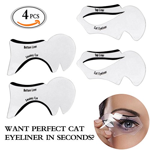 Travelmall 4PCs Stencils For Perfect Cat Eyeliner And Smoky Eyes Eyebrows Template Card Makeup Tool Stencil for The Perfect Winged Cat Eyeliner. (SOFT)
