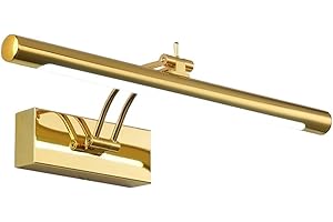 BAFEIYA Luci per quadri da parete Lampada da parete moderna for bagno a LED, acciaio inossidabile impermeabile L40 / 55 / 70CM, applique for specchio da interno con interruttore(GOLDEN,9W 40CM)