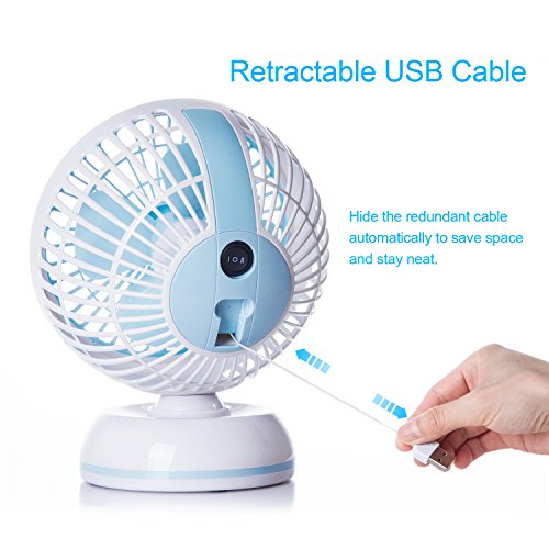 E-PRANCE USB Ventilator Tischventilator Mini Fan, Kraftvoller und Geraüscharmer, 360°/30°Winkel Drehbar mit einziehbarem USB-Kabel, 2 Geschwindigkeitsstufen,ideal für Büro Schreibtisch und Kinderzimmer,WEEE Zertifiziert,Weiß - 2