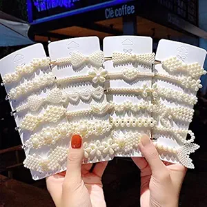 HOMEPIC Pearl Hair Clips Large Hair Pins Barrette Ties for Women Girls, Handmade Fashion Pearl Hair Accessories Hair Clips for Party Wedding Daily Design (Random) Pack Of 4