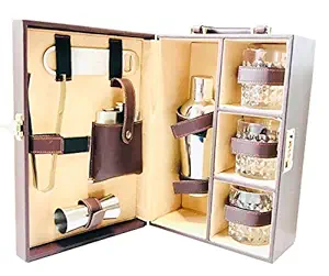 Kidoyzz Faux Leather Portable Bar Set Travel Bar Set Brown - 3 Glass