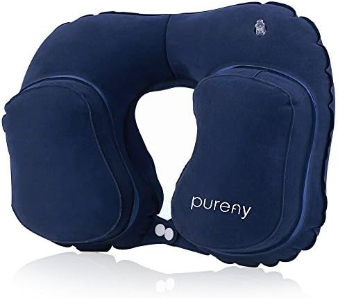 Purefly Inflatable Travel Neck Pillow for Airplanes, Cars, Buses, Trains, Home or Office Naps with Handy Carry Pouch by Purefly