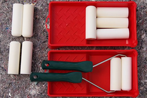 Lackier Set: 10 x Schaumwalzen 11cm gerade + 2 x Farbroller Bügel und 2 x Farbwanne - 2