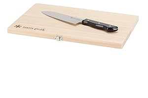 SNOW PEAK Packable Cutting Board & Knife Set, for Camping, Backpacking, Picnics, Caravans, Brown/silver/black