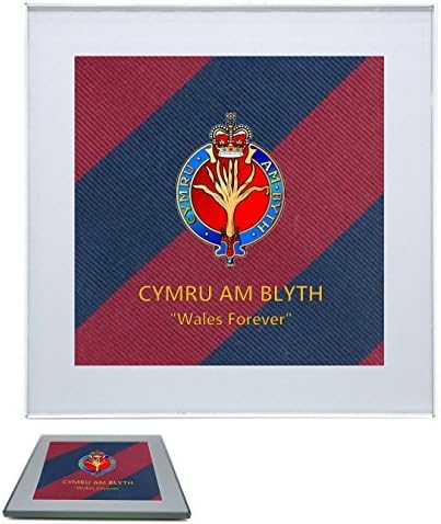 HQ Gift Ideas Welsh Guards Premium Drinks Mug Coaster showing a picture of the regimental badge on a Household Division tie with the motto Cymru am Byth – Wales Forever