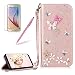 Produktbild Girlyard für Samsung S9 Plus Diamant Lederhülle, Bling Glitzer DIY Crystal Schutzhülle Luxus Premium PU Flip Case mit Lanyard Strap Standfunktion Kartenfach Magnetverschluss Etui für Samsung Galaxy S9 Plus Rosa Schmetterling Blumen