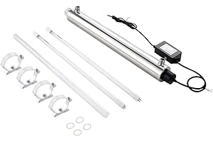 VEVOR Purificateur d'Eau UV 25 W 22,7 L/min, Filtre à Eau Ultraviolet avec Boîtier en Acier Inoxydable, Filtration pour Toute la Maison avec Manchon en Quartz, Adapté pour la Douche Boire Nettoyage