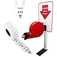 CYSSJF Turn-O-Matic Ticket Machine with 1 Roll Queue Tickets, Take-A-Number Standing Ticket Dispenser, Deli Customer Number Roll Dispenser, 1 Ticket Holder with Stand (Red)+1 Roll Tickets (A00-E99)