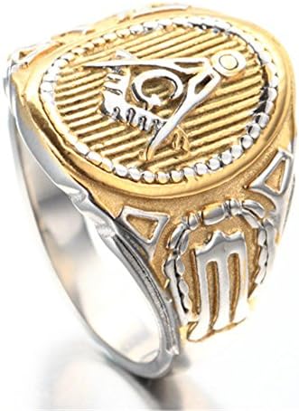JMILYDFK Mens Stainless Steel Ring Freemason Masonic Gold size 8