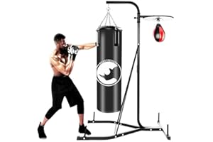 MAXSTRENGTH Max Strength 2 Way Heavy Punch Bag Frame & Speed Ball Stand Dual Freestanding Frame Station 6'2" high and 4' filled Punching bag with Speedball Platform set in black