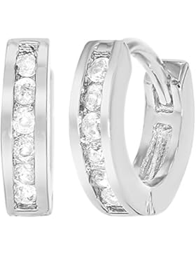 In Season Jewelry Mädchen Kinder - Creolen Ohrringe Kleine Rhodiniert Klar Kristall 10mm