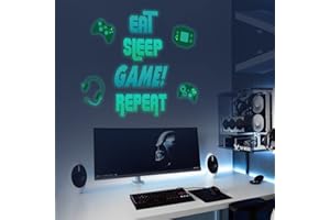 KAIRNE Wandtattoo Gamer,Wandtattoo Kinderzimmer Jungen,Leuchtsticker jugendzimmer Deko,Game Sprüche Videospiel Bild für Schlafzimmer,Game fluoreszierend Aufkleber für Schlafzimmer Babyzimmer Wanddeko