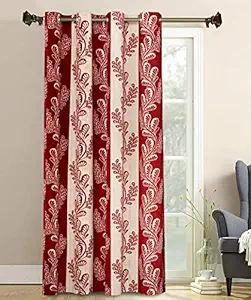 Kuber Industries Leaf Printed 7 Feet Door Curtain for Living Room, Bed Room, Kids Room with 8 Eyelet (Maroon)-HS43KUBMART25593, Standard