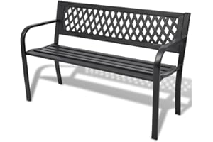 vidaXL Garden Bench Black Steel Outdoor Patio Park 2-seater Seat Furniture