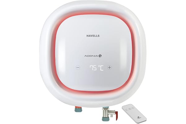Havells Adonia R 25L Storage Water Heater(Geyser) Color Changing Temp Sensing LED Indicator Digital Display Remote Control 5 Star Warranty:7 Year on Tank Shock safe Plug Free Installation& Flexi Pipe