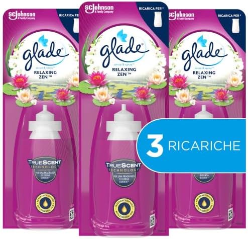 Glade Sense & Spray Profumatore per Ambienti con Oli Essenziali e Sensore di Movimento, Fragranza Relaxing Zen, 3 Ricariche