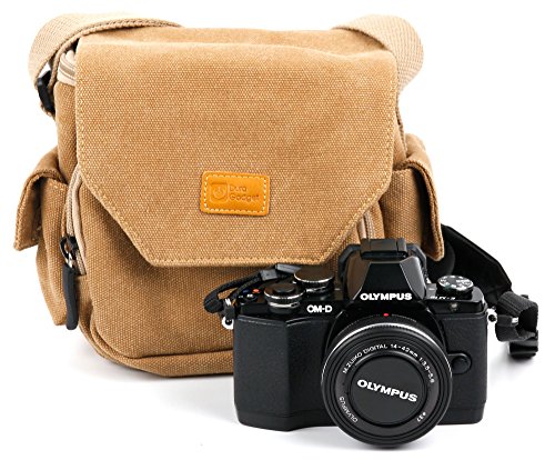 DURAGADGET Housse avec bandoulière en Toile Couleur Sable pour Olympus Om-D E-M10, M5 Mark II et Pen E-PL7 appareils Photo