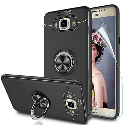 HandyhÃ¼lle j7 2016 HÃ¼lle mit HD- Schutzfolie,LeYi Neu Original HandyhÃ¼llen Handy HÃ¼lle Samsung Galaxy J7 2016 HandyhÃ¼lle Case mit Metall 360 Rotation Verstellbarer Ring Grip Stand Halter StÃ¤nder Personalized Design Kompatibel mit Magnetischer Autohalterung,UltradÃ¼nnen Ultra Slim Fit StoÃŸdÃ¤mpfung Anti-Scratch Silikon StoÃŸfÃ¤nger Bumper Anti-Fingerprint Soft Flexible TPU Smartphone SchutzhÃ¼lle fÃ¼r Samsung J7 2016 HandyhÃ¼lle Handycover Men JSZH-TPU Black