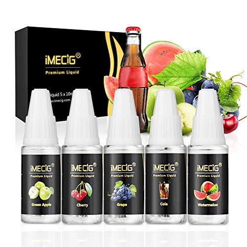 IMECIG® E-Líquido 5x10ml para E-Cigarrillo E-Shisha de Sabor Multifrutas E-Liquid Set con Vegetal para Vapor Vape Mod Kit Sin Nicotina (5x10ml Magic Drink)