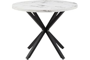 ‎JZGORC JZGORC Moderner Runder Esstisch Mit Industrieblech und Schwarzen Metallbeinen - Nordischer Tisch für Wohnzimmer oder Küche, 4-6 Personen, 100 cm - Marmorstruktur