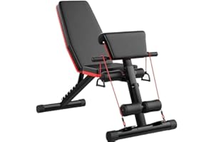 Fitness Tech - Banco de Abdominales Multifunción - Regulable - Entrenamiento de Alta Resistencia - Ejercicio Completo - Banca y Press de Barra