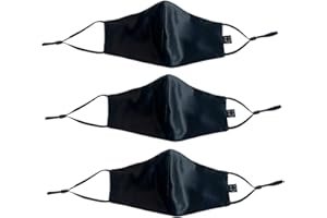 UNCU London Mulberry Silk Face Mask 3 pcs - Black, 100% Silk Face Mask With Nose Wire - Pure Mulberry 22-Momme Silk Face Covering with Ear Loops, Adjustable & Washable