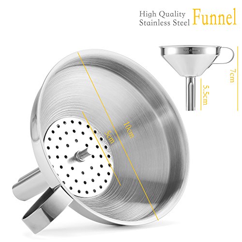 Keidason Edelstahl Küche Trichter mit Abnehmbarer Filter für den Transport von Flüssigkeiten & Fluid, Hinzufügen von Zutaten, Konfitüren und Marmeladen zu Lagerbehälter (10cm) - 2