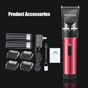 Woolala Professional Hair Clipper Cordless Rechargeable Quiet for Adults and Toddlers with 4 Guides Comb, Red - Image 7