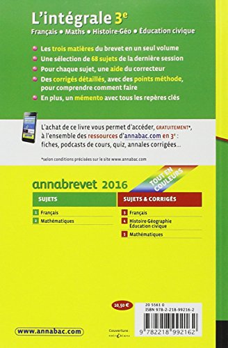 Annales Annabrevet 2016 L'intégrale 3e: sujets et corrigés du brevet dans toutes les matières