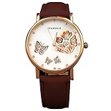 YaZhuoLun Damen-Armbanduhr,Leuchtende Nacht Wasserdicht Quarzwerk Uhren Leder Uhr(Braun)