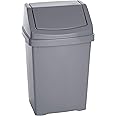 Optimal Products Plastic Swing Bin 50 15 25 8 Litre Home/Office/Kitchen Rubbish Waste Dustbin Trash Swing Lid Bin (Silver, 50