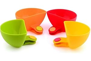 ORTCI 4 Pack Dip Clips Bowl Plate Clip-on Holder, Assorted Dip Clip Container Dish for Sauce, Salt Vinegar Sugar Flavor Spices Bowl/random Colour