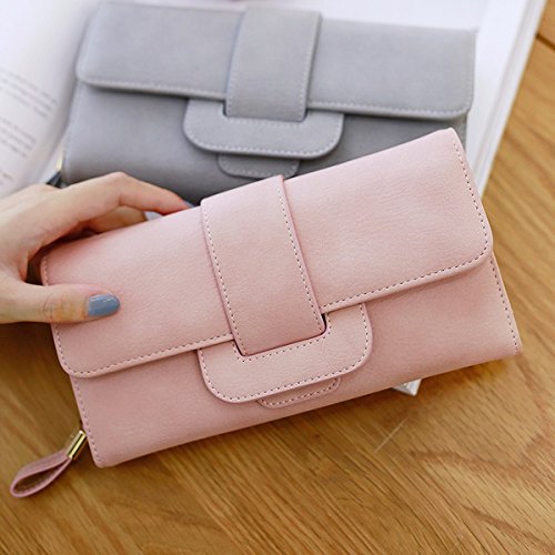Women Wallet,Charminer Fashion Large Capacity PU Multi-slots Button Hand Wallet Purse Bag Card Holder Case For 5.5-inch Smartphone Pink