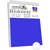 Telli Masa&uuml;st&uuml; Not Defteri Kareli A5 Orta Boy 1 Adet Masa &Uuml;st&uuml; Plastik Kapaklı Spiralli Bloknot Blocknote 80 Yaprak B&uuml;ro