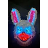 Beys&uuml;s Halloween Cadılar Bayramı LED Işıklı Korkun&ccedil; Tavşan Maske Beyaz Pembe